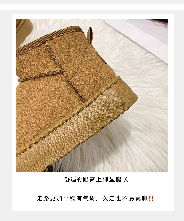 Winter Women Short Plush Warm Snow Boots Casual Shoes New Suede Fur Chelsea Ankle Boots Flats Platform Ladies Shoes Botas