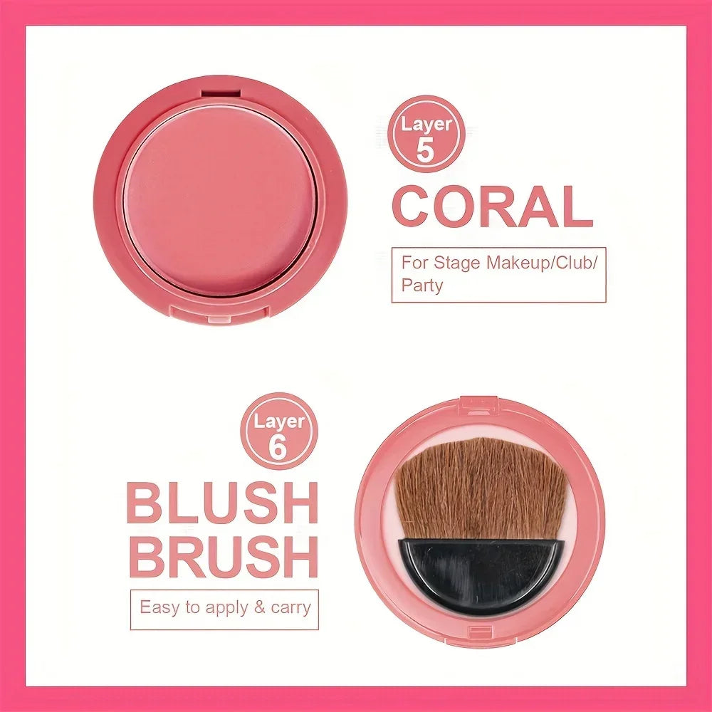 Multi layer 5-color powder blusher powder, waterproof and durable, suitable for all skin tones, creating a perfect makeup