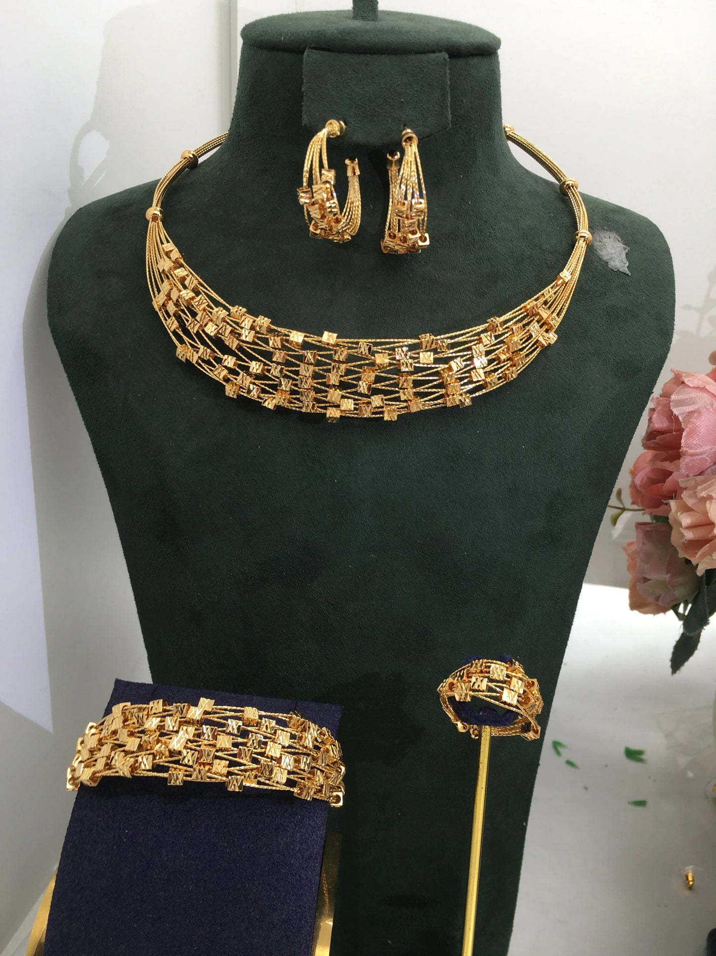 Jankelly  Trendy Fashion 4PCS Luxury Waterdrop Indian Jewelry Sets For Women Wedding Party Indian Dubai Bridal jewelry Sets