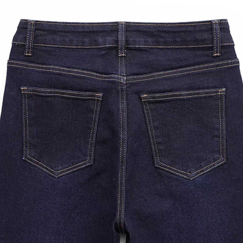 Women's Jeans Basic All-Match Slimming Denim Pants Fashion Metal Button High Waist Flared Pant High End Sense Casual Trousers