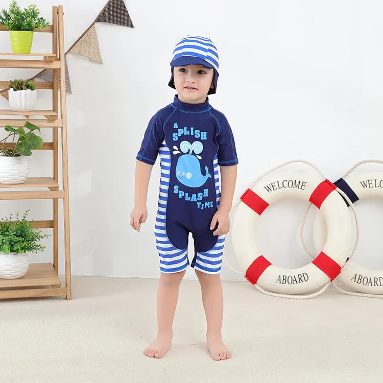 Traje de baño lindo para bebés con estampado de pingüinos y tiburones de dibujos animados, traje de baño para niños pequeños, traje de baño de una pieza para niños