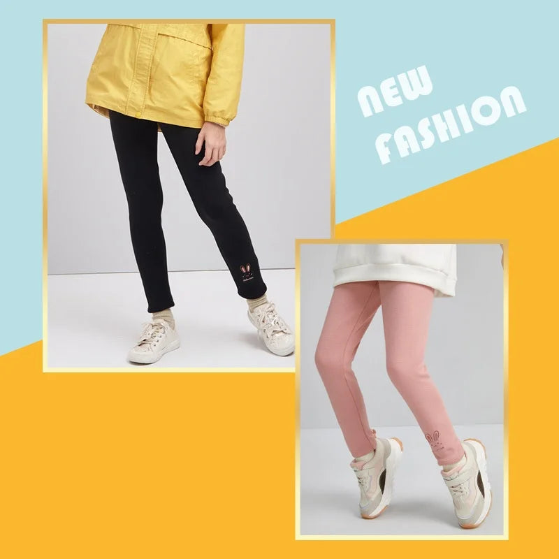 Kids Girl's Leggings Autumn Winter Thick Warm Children Bottom Pants Cute Cartoon Rabbit Elastic Waist Trousers For Girls 2-8Yrs