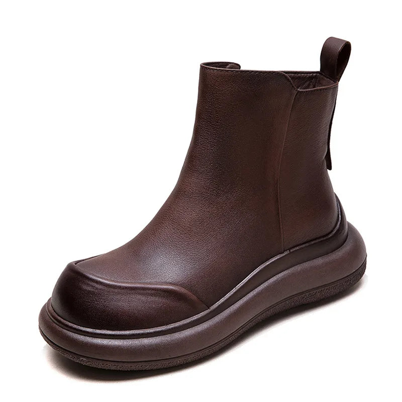 GKTINOO Genuine Leather Short Boots Women Shoes 2025 New Autumn Winter Round Toe Thick Soled Zip Handmade Platform Women Boots