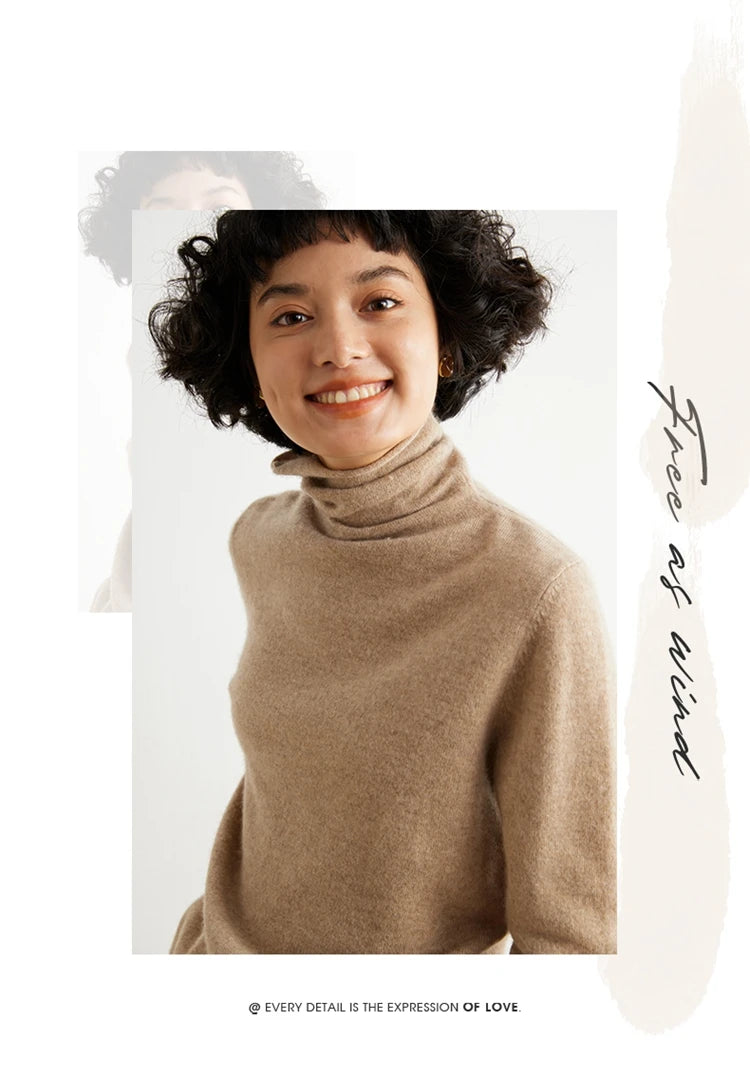 Women's 100% Cashmere Sweater Casual Solid Color Knitted Pullover Loose High Neck Jumper Autumn/Winter Warm Blouse Tops