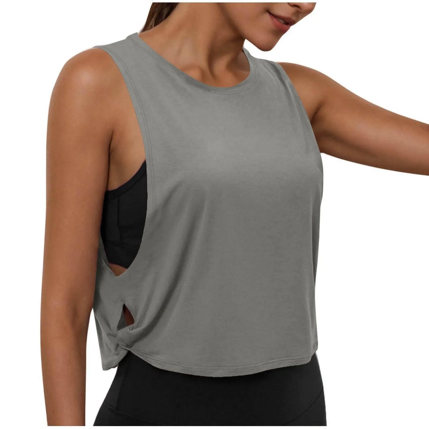 Women Sleeveless Yoga Tops Athletic Vest Breathable Blouse Cover Up Gym Workout Cool T-Shirt Running Short Tank Crop Top