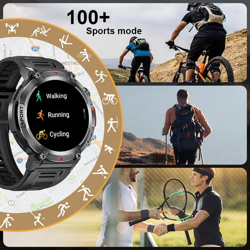 LIGE Military Grade New Outdoor Sports Men Smart Watch AMOLED Full Touch Screen With LED Flashlight Bluetooth calling SmartWatch