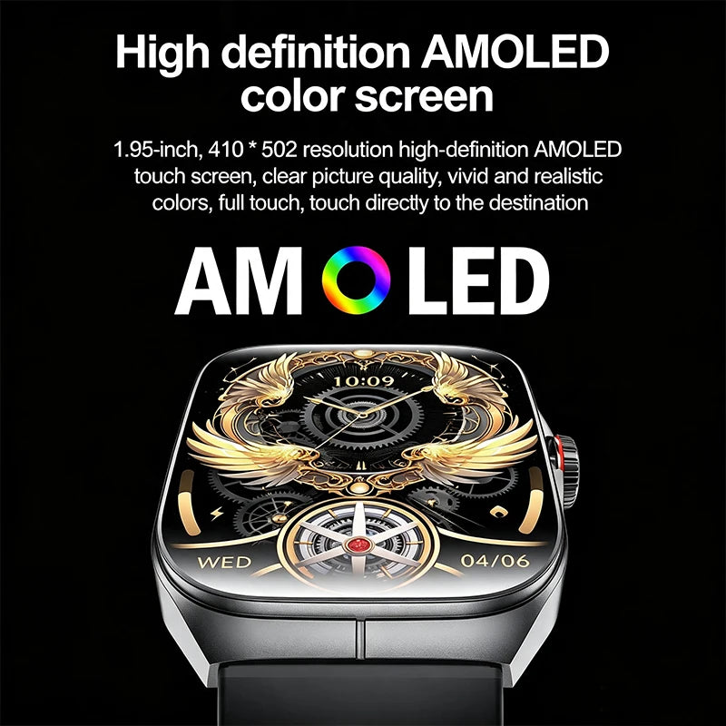 Smart Watch 1.95''AMOLED Curved Display BT Call NFCHeart Rate Monitor Multi-Sport Modes Fitness Tracker Smartwatch for Men Women