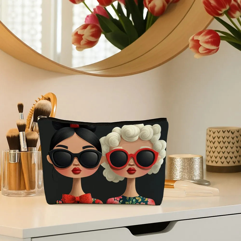 1pc Fashion Girls Print Makeup Bag,Reusable Cosmetic Pouch,Perfect for Daily,Travel,Makeup Storage,A Fun Gift for Style Lovers.