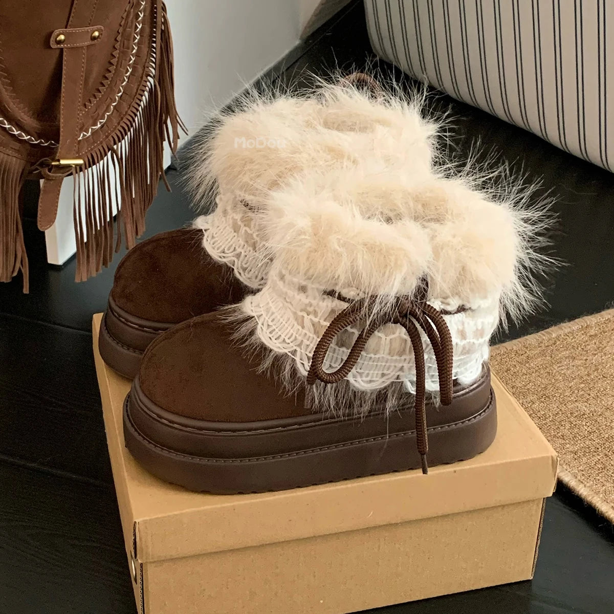 Winter New Warm Snow Boots 2025 Fur Design Women Short Boots Non-slip Light Comfortable Child Home Slippers High Top Shoe