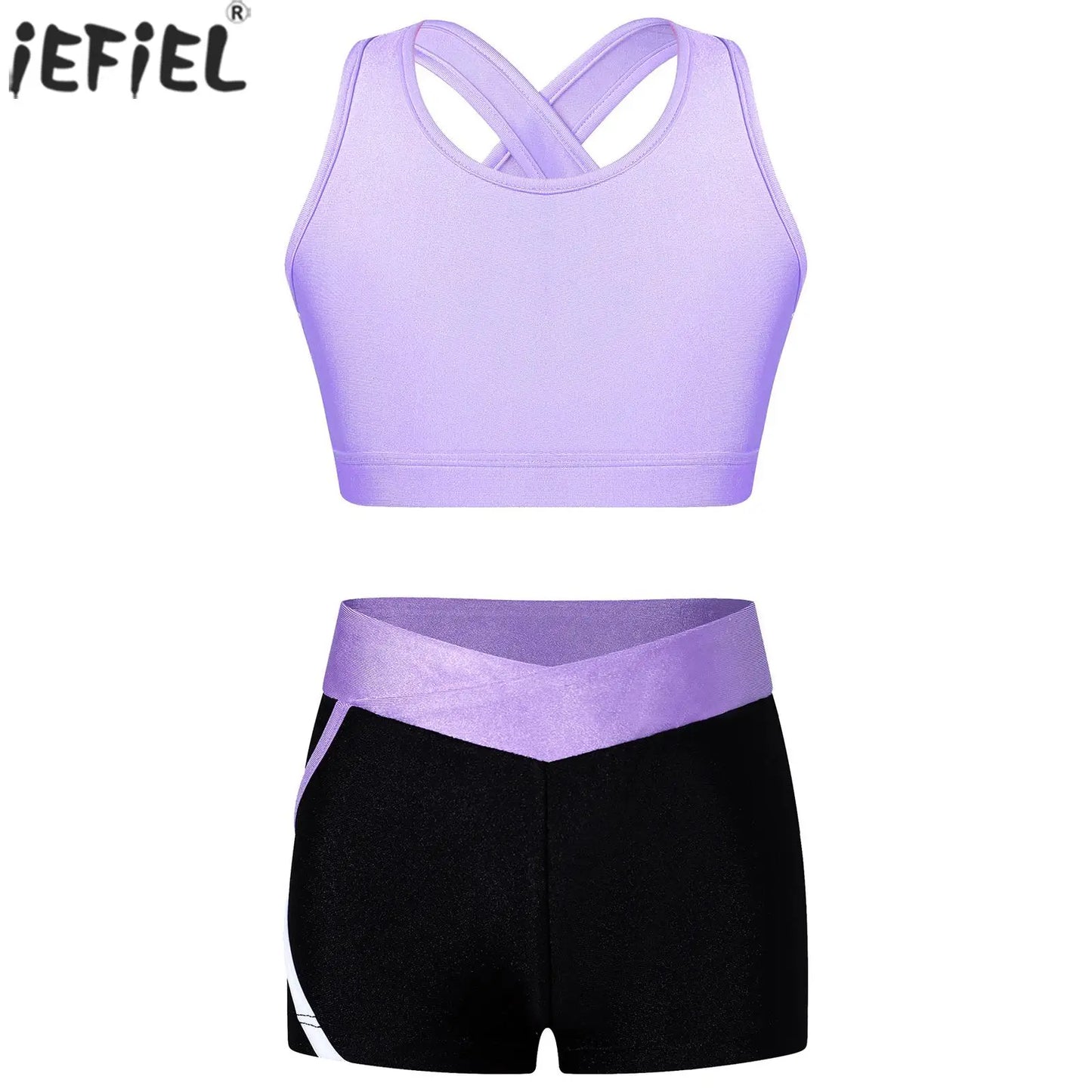 Kids Girls Workout Gymnastics Outfits Sleeveless Crop Top with Shorts Gym Running Sports Dance Performance Activewear Sportswear