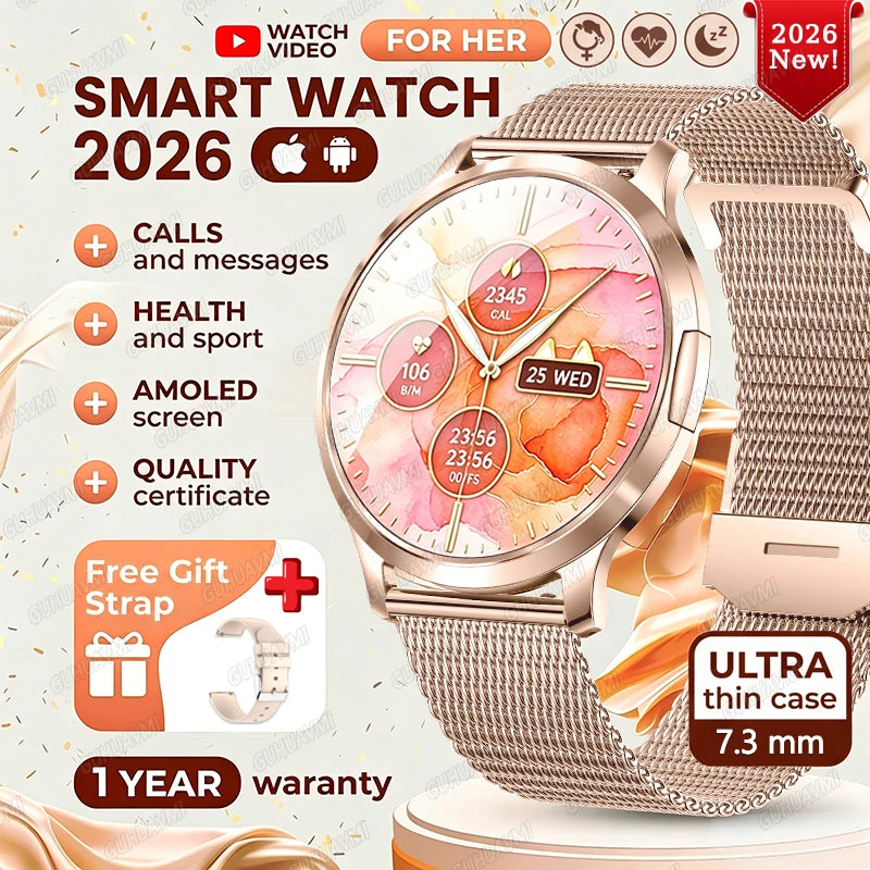 202 6New Smart Watch For Women 466*466 AMOLED Display Voice Call Sport Fitness Health Watches DIY Custom Dial Smartwatch Ladies