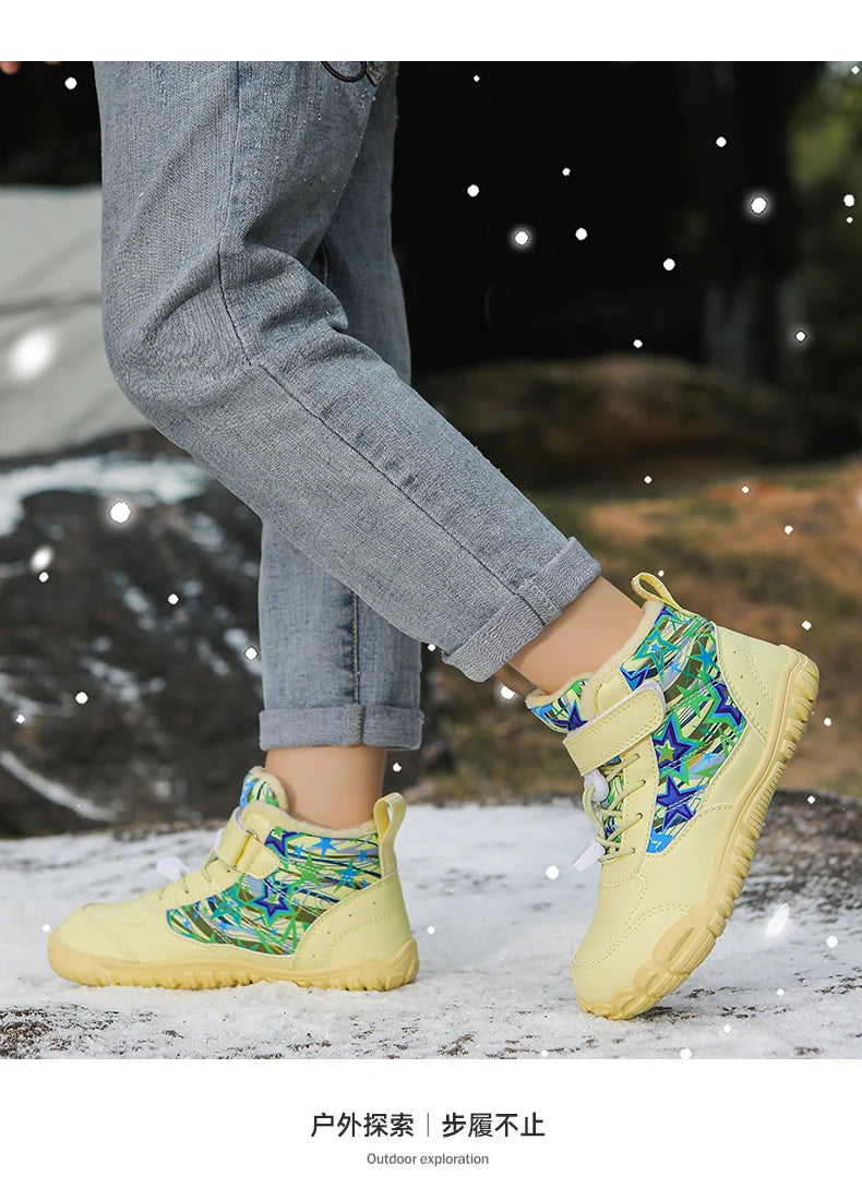 New Parent-child Winter Boots Men and Women Snow BareFoot Outdoor Non-slip Warm Fur Casual Boys/girls Sneakers Kid's Ankle Boots