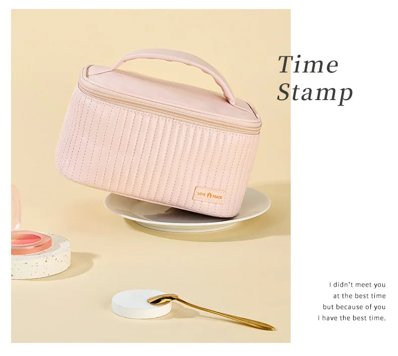 Makeup Bags for Women Travel Toiletry Cute Cases Bag Portable Solid Color Makeup Organizer Box Cosmetic Bag Neceser PU Leather