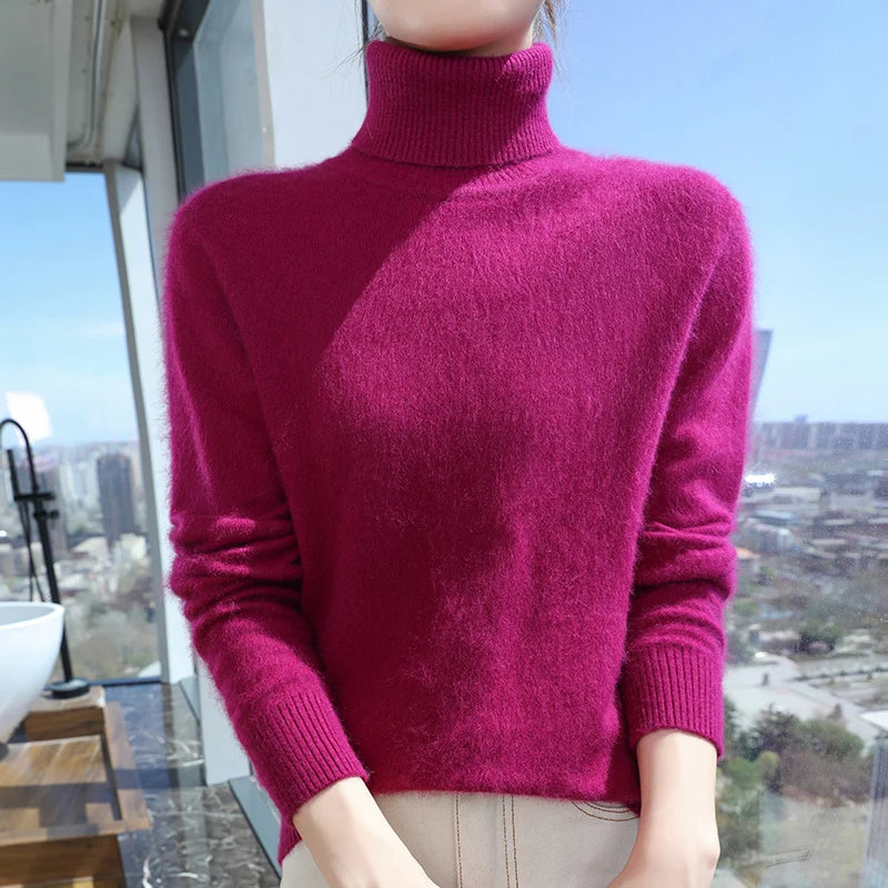 100% Mink Cashmere Top-Lapel Women Sweater Long-sleeves Fashion High-elasticity Sexy Winter Knitted Pullover Girl Tops 2024