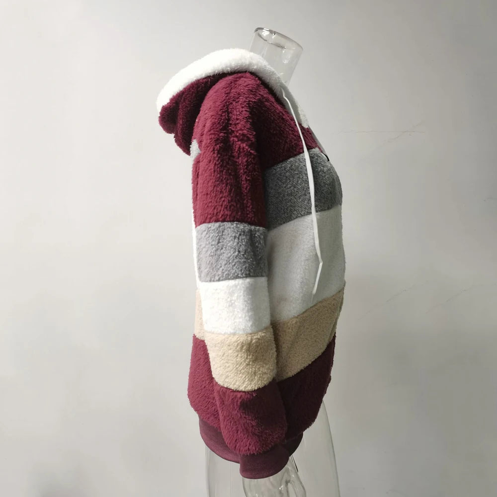 Winter Fashion Women's Coat 2025 Hooded Zipper Ladies Jacket Spliced Thick Cashmere Women Jacket Stitching Plaid Ladies Coats