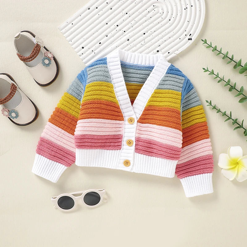 Cute Baby Girls Sweaters Cardigans Winter V Neck Long Sleeve Knitted Newborn Infant Button Up Jackets & Coats 1-3Y Knitwear Tops
