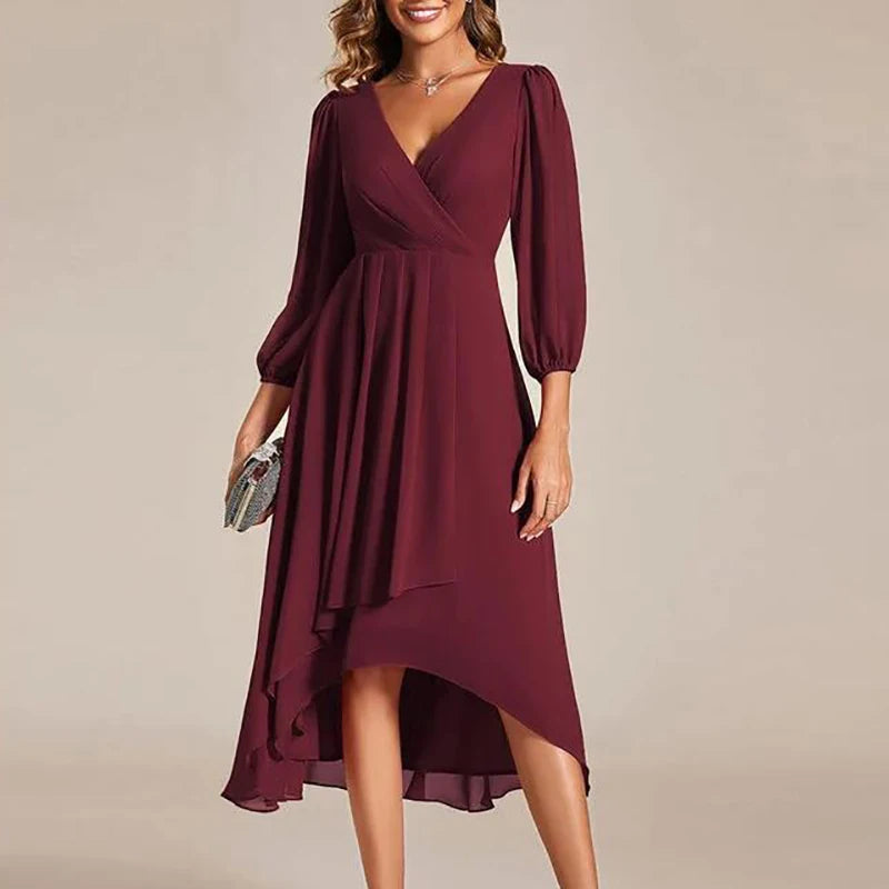 Spring Summer Elegant V Neck A-Line Long Dress Women Fashion Mesh Sleeve Loose Party Dress Women Beach Holiday Evening Dresses