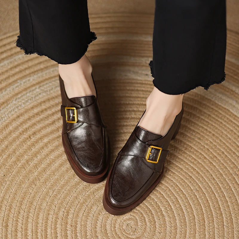 2026 New Women Pumps Pointed Toe Women Shoes Chunky Heel Loafers Fashion High Heels Split Leather Ladies Shoes Big Size 43