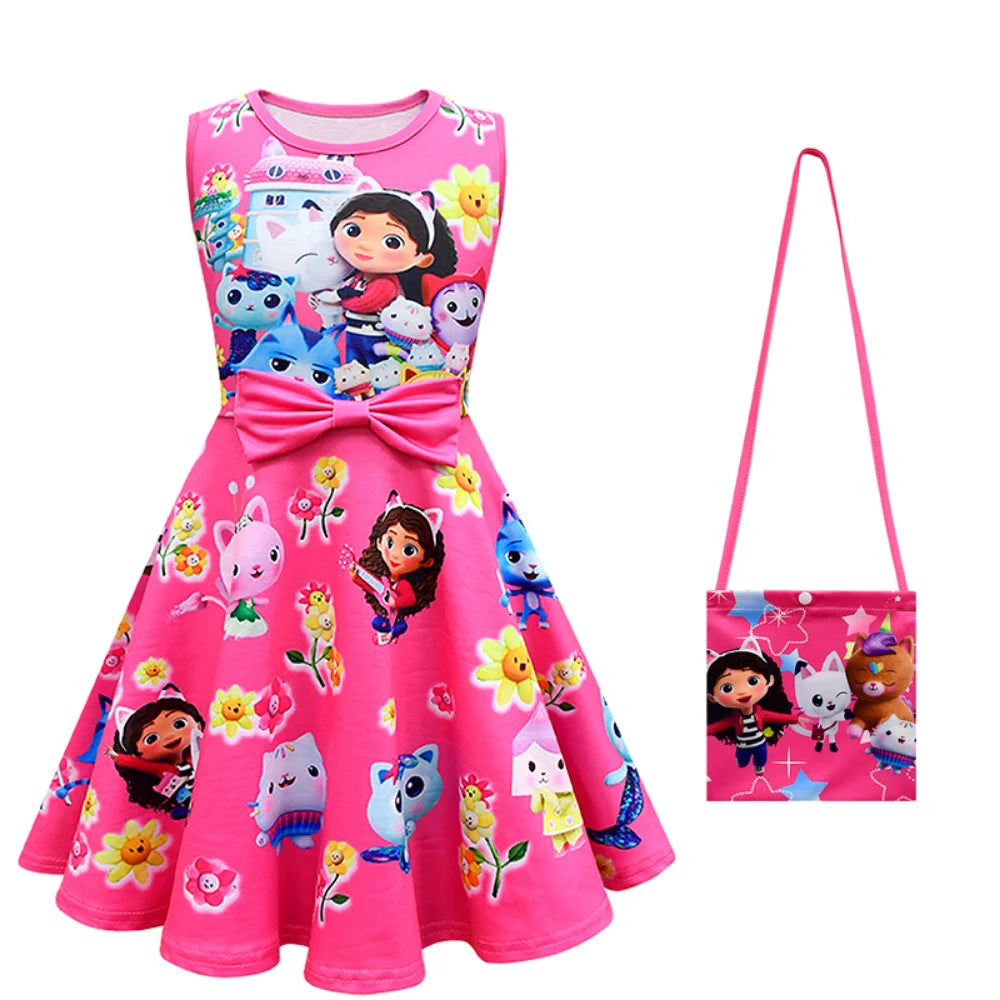 Summer Kid Gabby's Dollhouse Clothes Girls Gabby Cats Cosplay Dress + bag Baby Children Birthday Party Princess Dresses