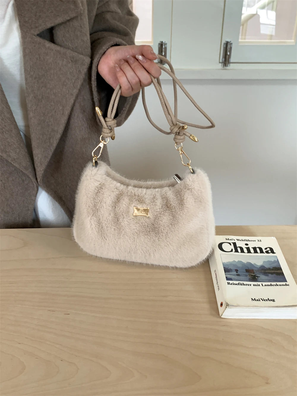 MOODS Soft Plush Crossbody Bags For Women 2025 Winter Warm Latest Luxury Designer Handbags Casual Street Shoulder Hobo Bag Lady