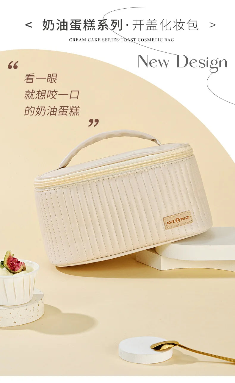 Makeup Bags for Women Travel Toiletry Cute Cases Bag Portable Solid Color Makeup Organizer Box Cosmetic Bag Neceser PU Leather