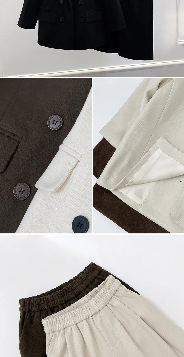 Boys Woolen Suit Set Autumn Winter Thicken Warm Casual Blazers Trousers Two-piece Children White Wedding Outfits 2 To 12 Years