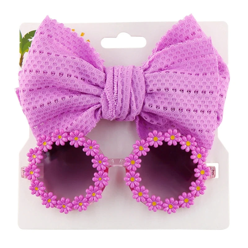 Gafas de sol con forma de flor para bebé, gafas de sol coloridas y diademas con lazo para bebé, conjunto de accesorios para fotografía al aire libre para niños pequeños