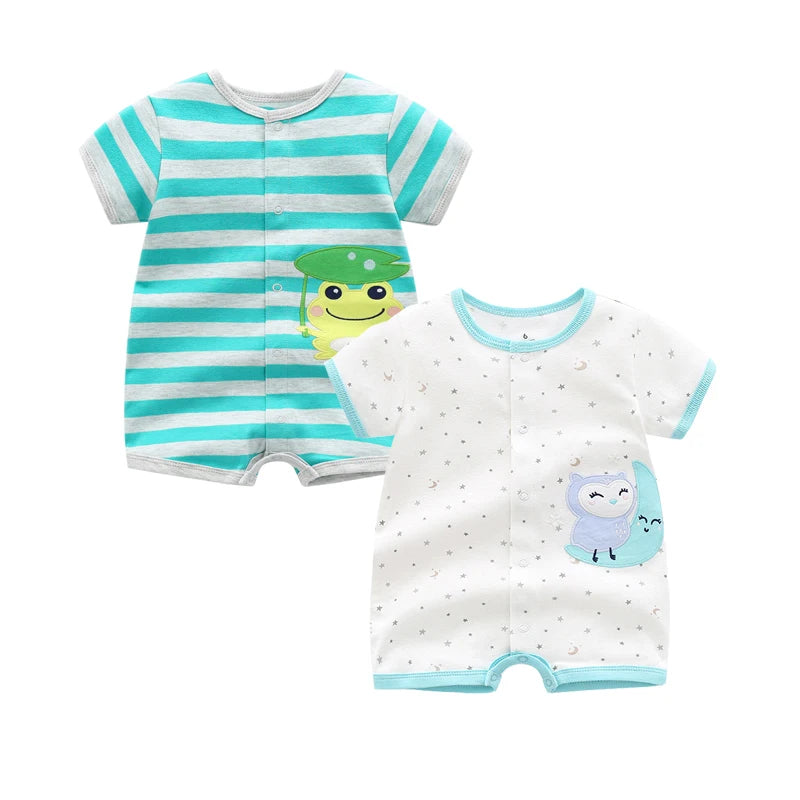 2PCS/lot Summer Baby Rompers 100% Cotton Newborn Baby Boys Girls Clothes Short Sleeves Cartoon Jumpsuits Infant Bebe Clothes
