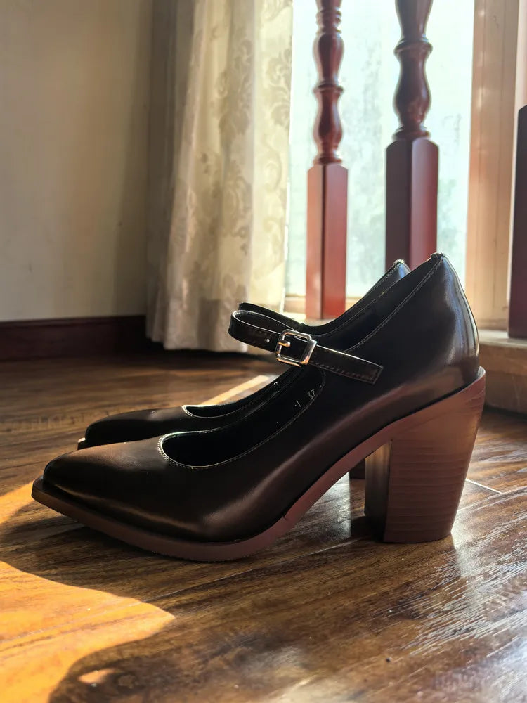 MKKHOU Fashion Pumps New High Quality Genuine Leather Pointed High Heels Mary Jane Shoes Women's Heels Leather Shoes Women Shoes