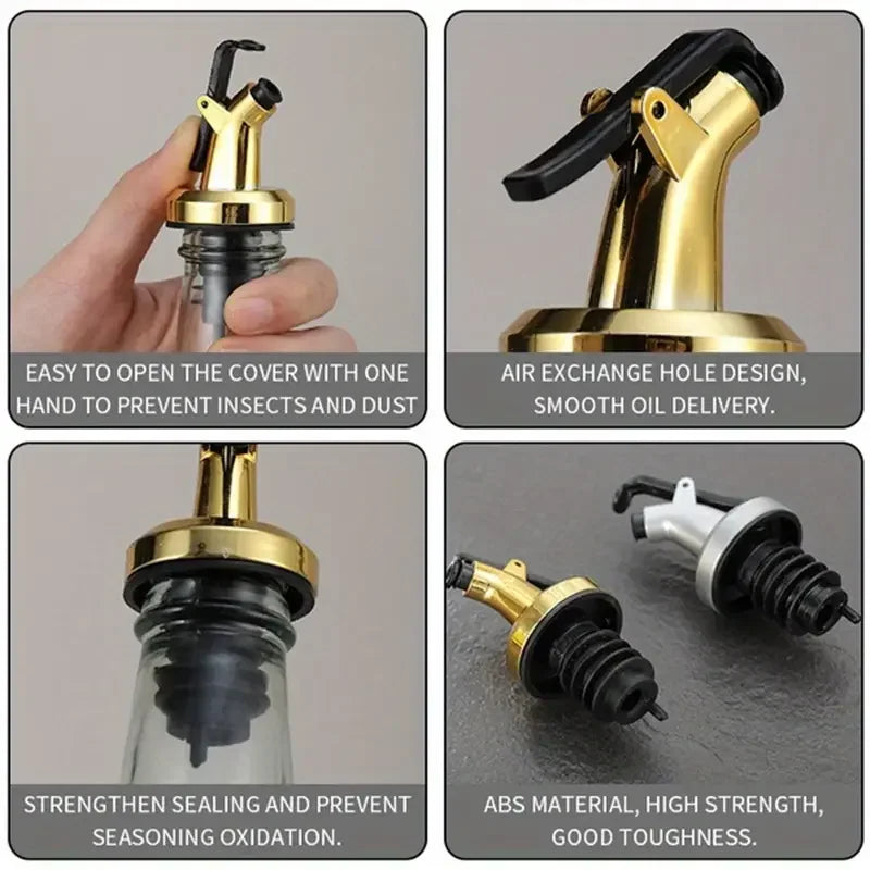 Gold Olive Oil Spouts Oil Vinegar Bottle Stopper Spout Leakproof Food Grade Plastic Sprayer Wine Vinegar Spouts Kitchen Tools