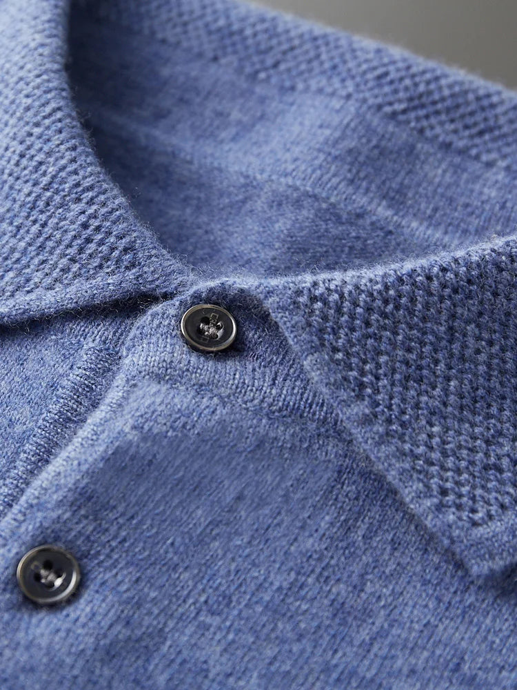 Fashion Autumn Winter New Cashmere Sweater Men's 100% Merino Wool Pullover Casual Loose POLO Knitted Bottom Shirt Jacket Shirt