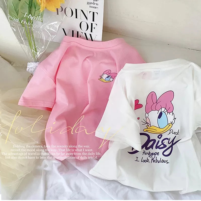 Disney Summer Girls Short Sleeve Girls Clothes T-Shirts Cartoon Mickey Mouse Minnie Cotton Print Baby Top Birthday Gifts