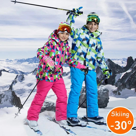 -30 winter Children brand ski jacket boy girl kids skiing snowsuit Waterproof outdoor sports jacket clothes teen 12 14 NEW parka