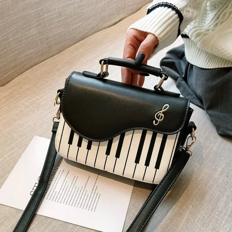 Piano Shape Flap Shoulder Bag Creative PU Leather Portable Handbag Detachable Strap Crossbody Novelty Bag