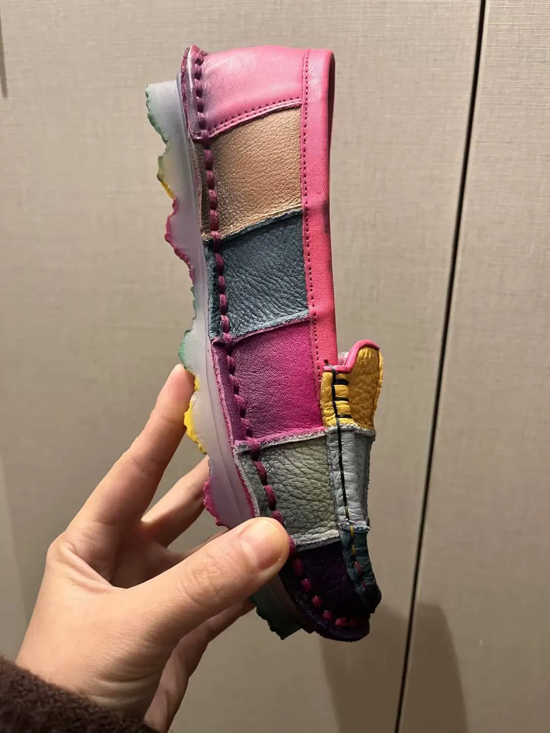 Birkuir Retro Mixed Colors Flats Women Shoes Soft Soles Loafers Shoes Genuine Leather Slip On Luxury Casual size 41 42 Shoes