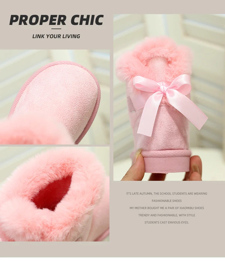 Toddler Boys Girls Winter Warm Cotton Boots 2025 New Kid Snow Boots with Bow Detail Non-slip Simple Versatile School Daily Wear