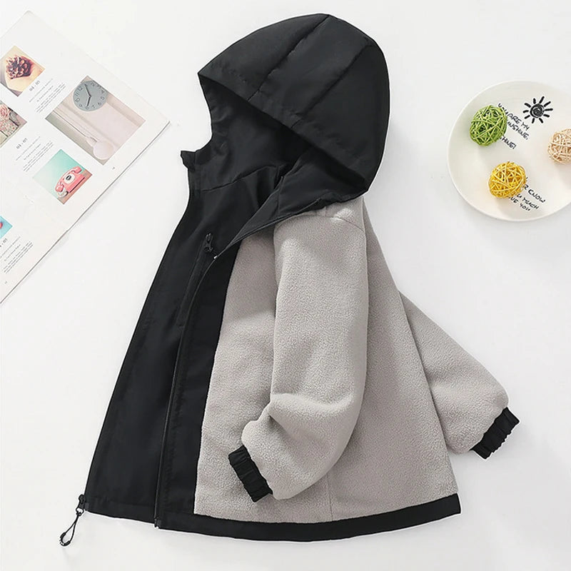 Autumn Winter Teen Boys Jacket Thick Fleece Windproof Warm Hooded Sports Coat For 4-14 Years Kids Clothes Children Outerwear Top