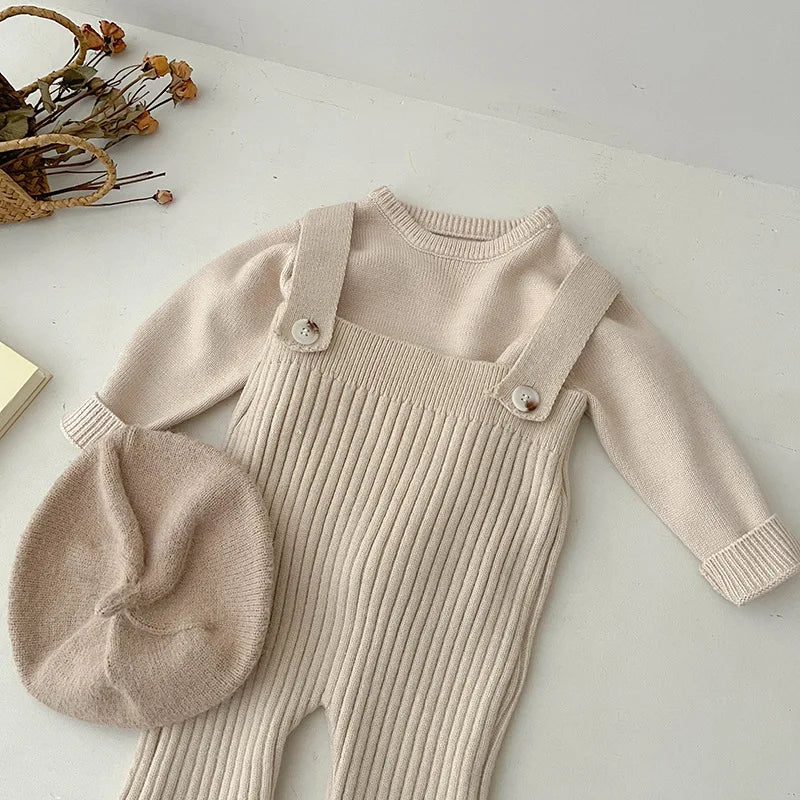 Mono de punto sin mangas para bebé, mono liso para recién nacido, Pelele de algodón infantil, ropa tejida para niño y niña, novedad de otoño
