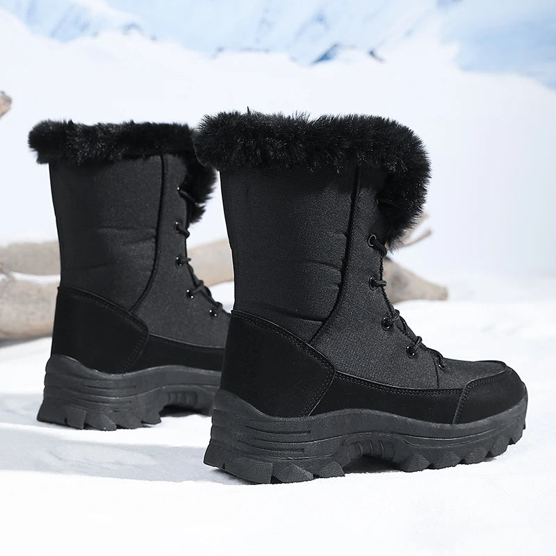 Winter Snow Boots for Women, Waterproof, Non-Slip, Warm, Northeast-Style Large Cotton Shoes, Ski Boots, Fleece-Lined, Thickened, Wear-Resistant, High-Top Cotton Boots