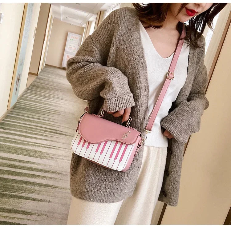 Piano Shape Flap Shoulder Bag Creative PU Leather Portable Handbag Detachable Strap Crossbody Novelty Bag