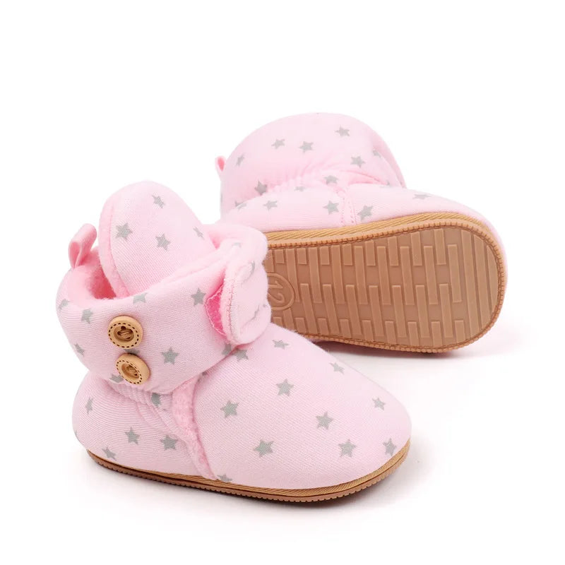 2024 Winter Baby Boots, Infant Girls Boys Warm Fashion Solid Shoes with Fuzzy Balls First Walkers Kid Shoes 0-18M High Quality