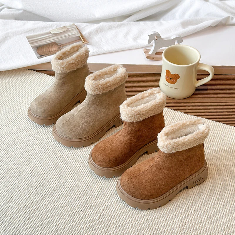 Children's Winter Boots 2025 New Girls Classic School Ankle Boots Outdoor Warm Plush Fashion Kids Simple Platform Cotton Boots