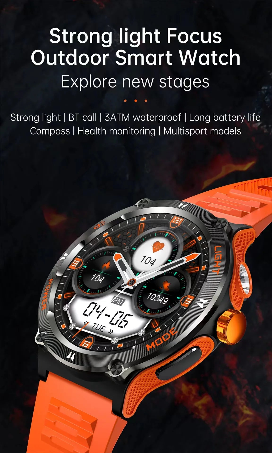 New Flashlight watch For  GPS NFC Smart Watch Men  AMOLED Screen Heart rate Bluetooth Call IP68 Waterproof Man Watch 500mAh