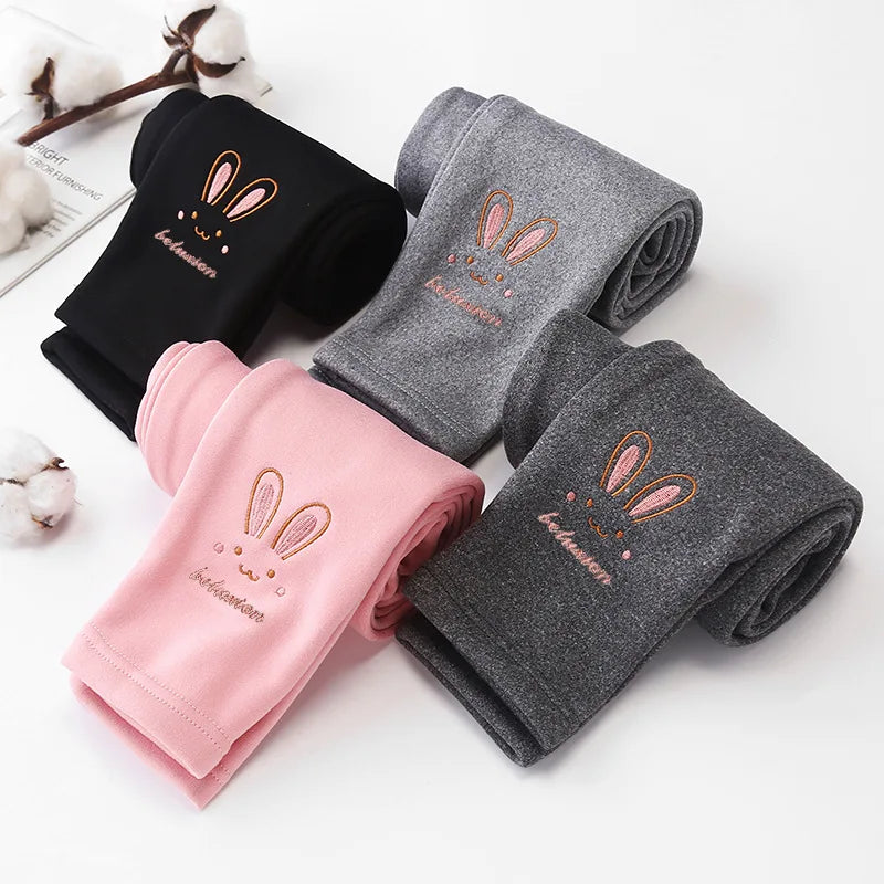 Kids Girl's Leggings Autumn Winter Thick Warm Children Bottom Pants Cute Cartoon Rabbit Elastic Waist Trousers For Girls 2-8Yrs