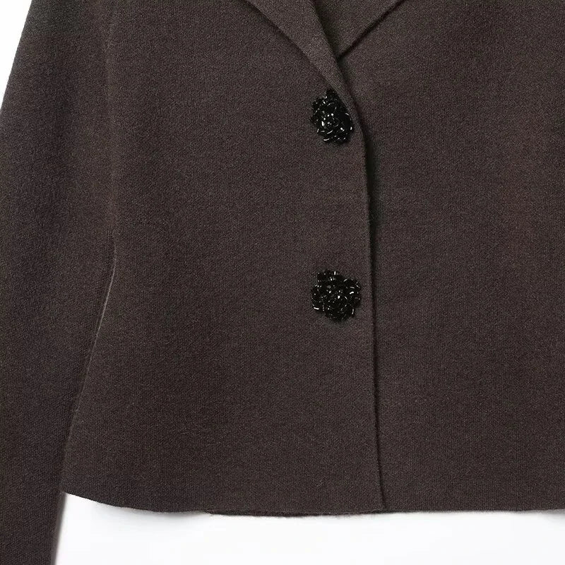 Women's Knitted Blazer Jacket Chic Elegant Jewelry Buttons Cardigan Coat For Women Autumn Winter Casual Long Sleeve Sweater Coat