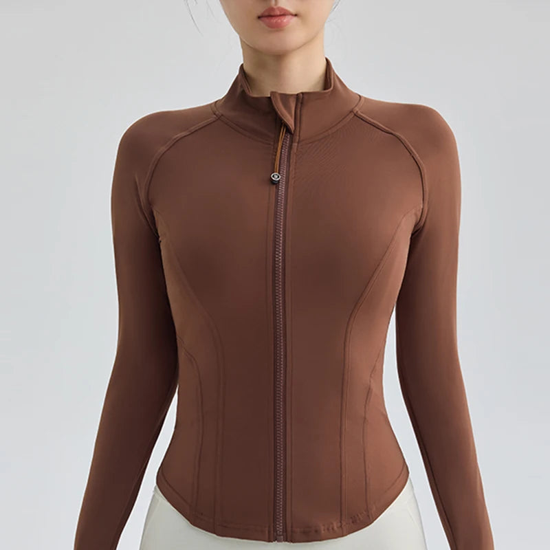 Women Sport Jackets Curved Hem Yoga Jacket Long Sleeves Running Sweatshirts Outdoor Sportwear Gym Fitness Tops Outerwear Female