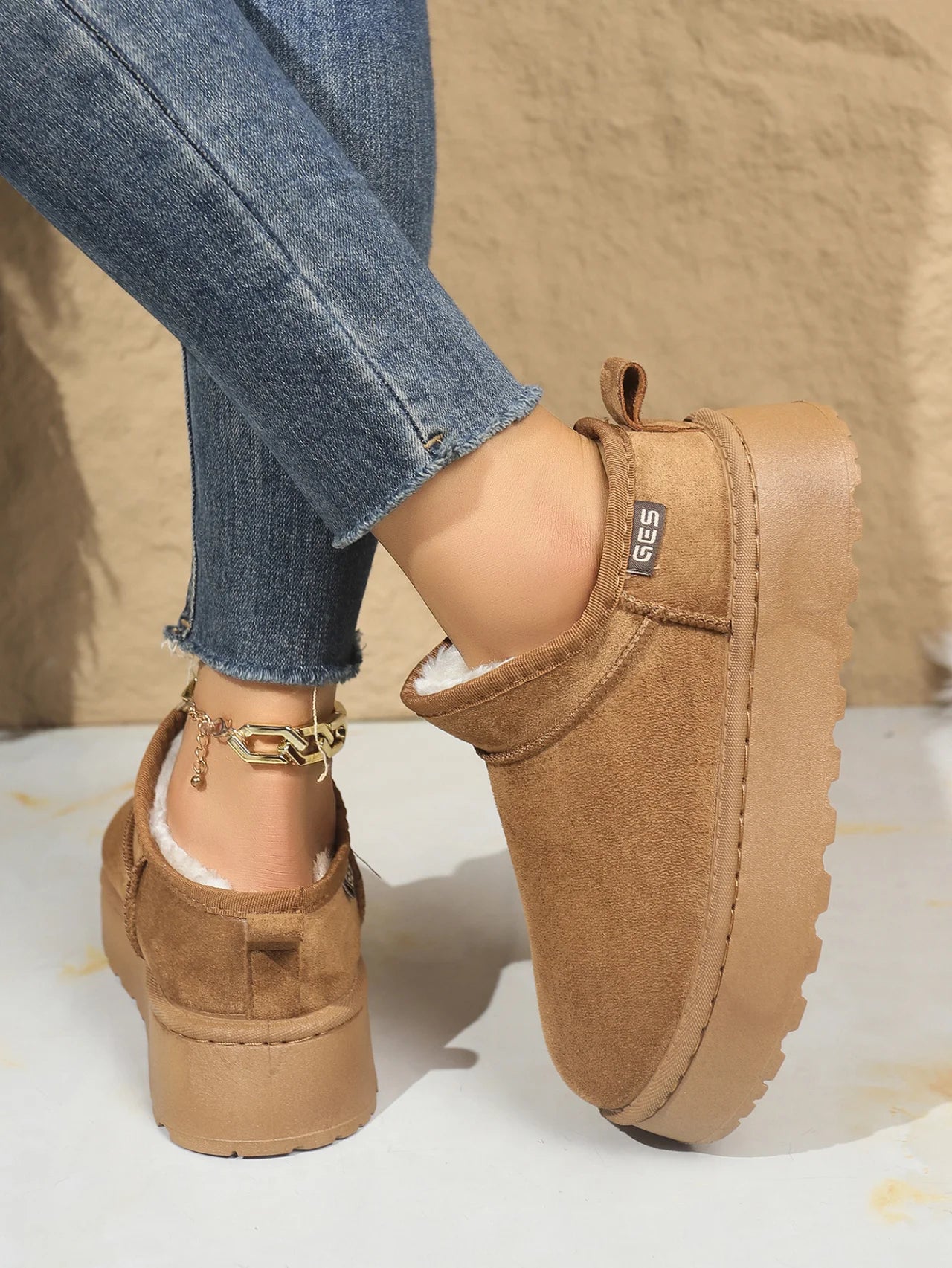 Snow Boots for Women 2026 Winter New Cashmere Warm Thick Soles Without Heel-covered Hair Half Slipper Cotton Shoes for Women