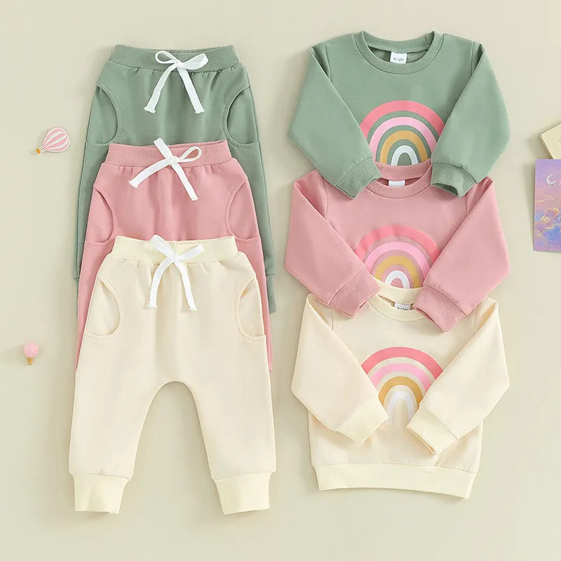 Lioraitiin 3M-3Y Baby Girls Boys Clothes Oversize Sweater & Long Pants Infant Toddler Fall Winter Rainbow Outfits