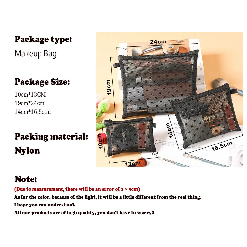 Makeup Bag Outdoor Personalized Transparent Nylon Mesh Cosmetic Bags Pouch Travel Organizer Zipper Beach Makeup Women's Purse