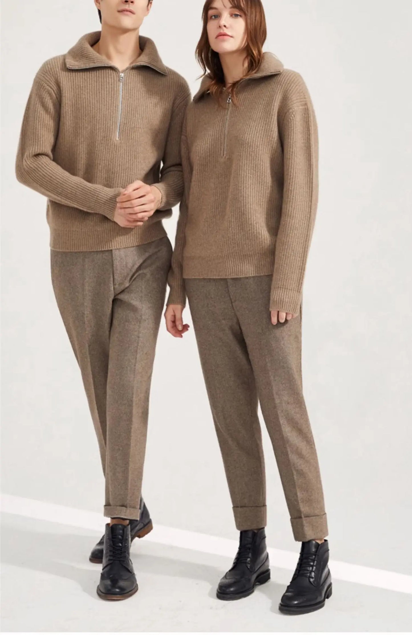 Men's Cashmere Thickened Quarter Zipper Pullover Sweater Slim Fit Lightweight Warm Long Sleeve Casual Knitwear